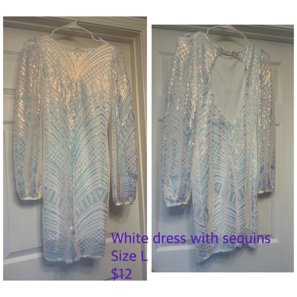 White Sequin Dress with Open Back
